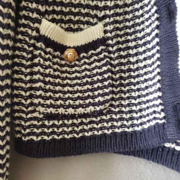 Boston Proper Womens Navy White Cardigan Sweater Size S 60 Cotton 40 Acrylic EUC - Picture 8 of 10